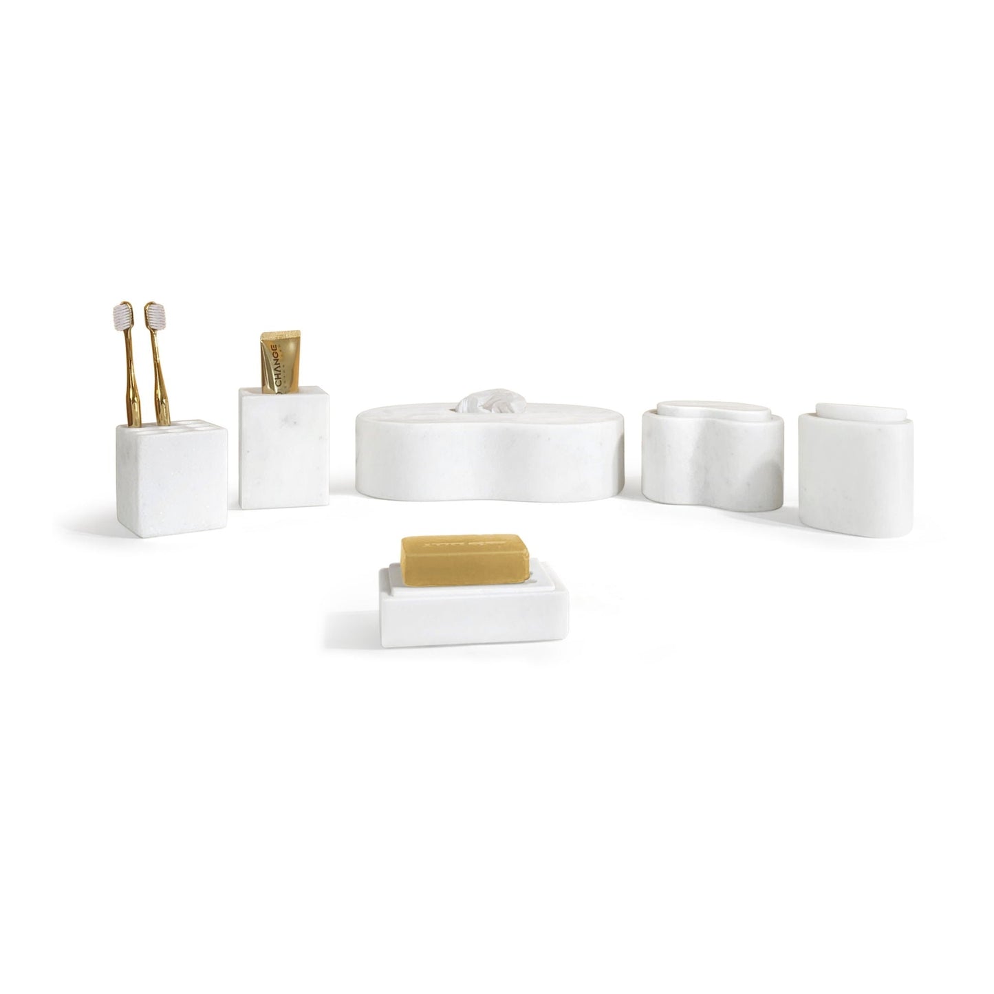 Elegant Bathroom Accessories Set marble gold toothbrushes and soapdish HouseOfZazla Organza on Tampa Home & Garden Store