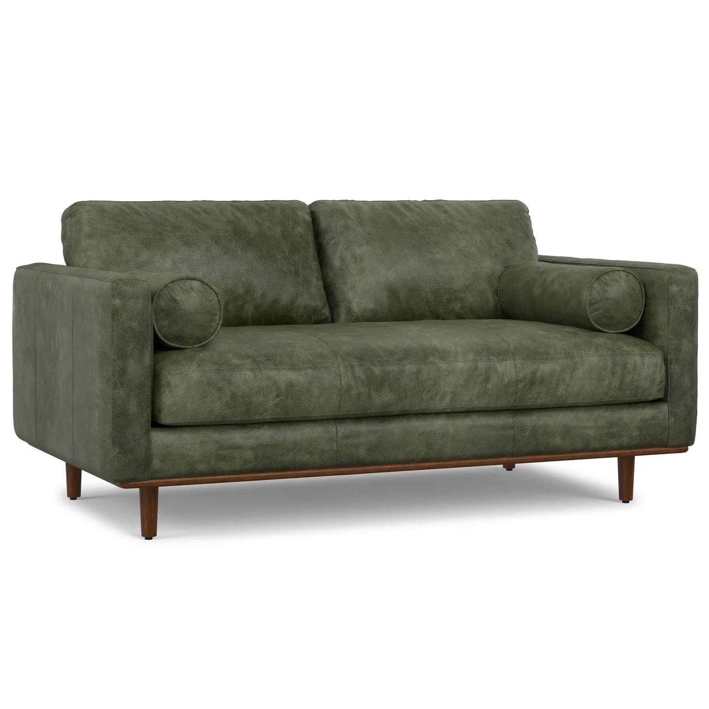 Morrison sofa and ottoman set in olive green leather with wood legs, 2-piece living room set on Tampa Home & Garden Store