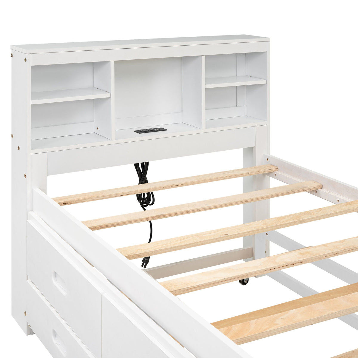 White platform bed with storage headboard and trundle, USB ports, 3 drawers by HouseOfZazla on Tampa Home & Garden Store
