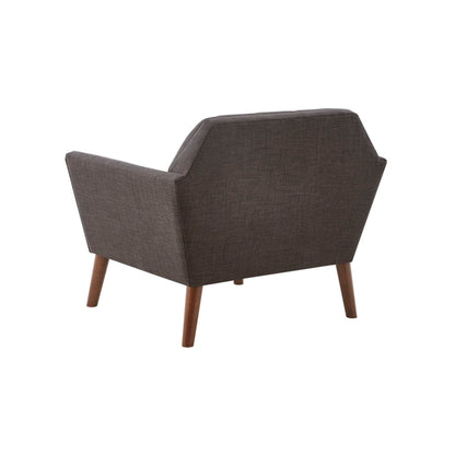 Modern Lounge Chair with Button Tufting – Pecan Wood Legs, brown fabric upholstery on Tampa Home & Garden Store