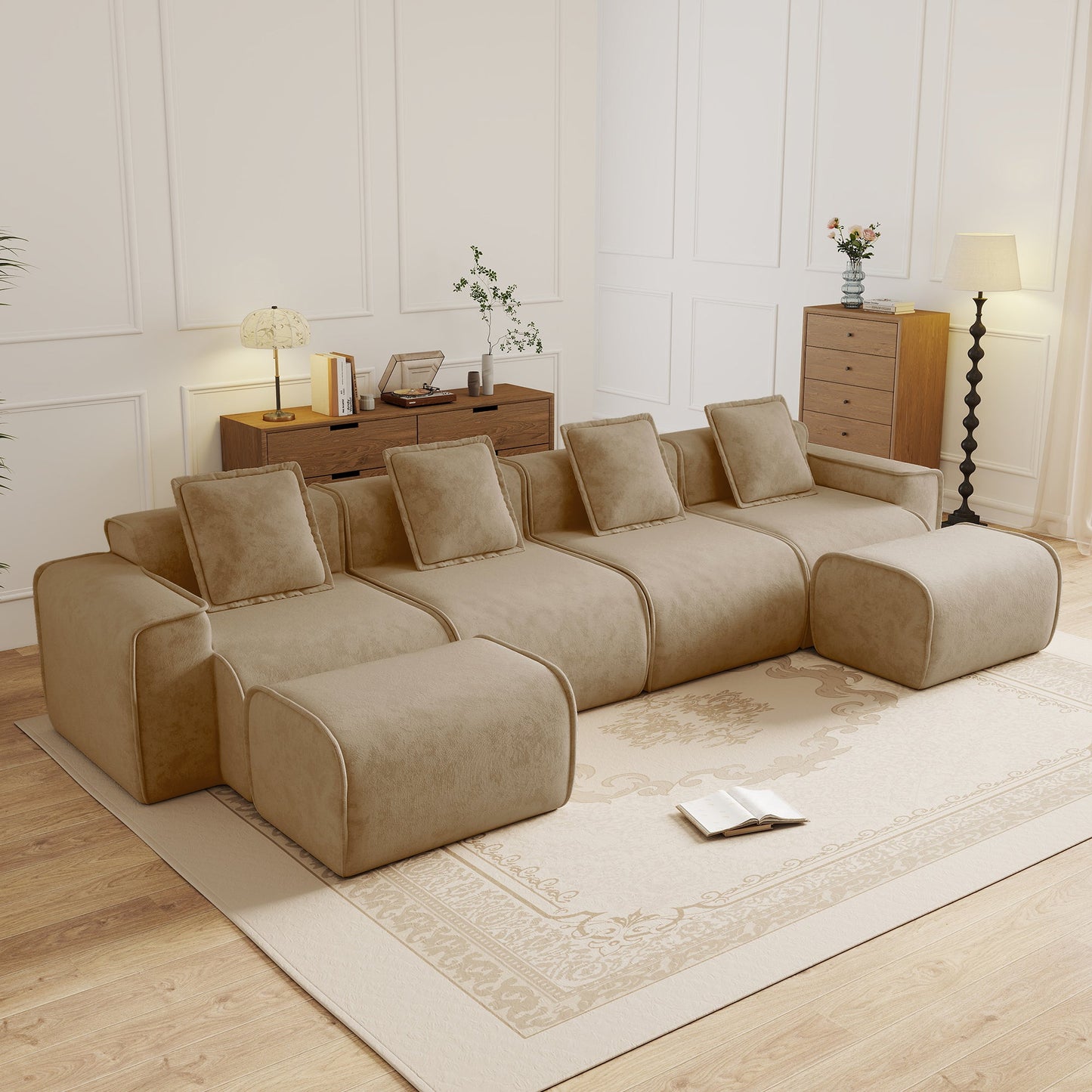 Streamlined Design 4-seat U-Shape modular sofa beige by HouseOfZazla in living room on Tampa Home & Garden Store