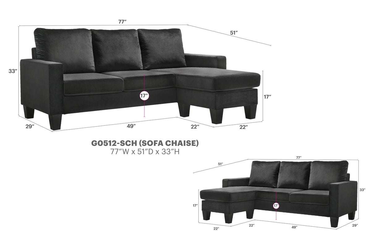 Jessica Reversible Sofa Chaise for Small Homes