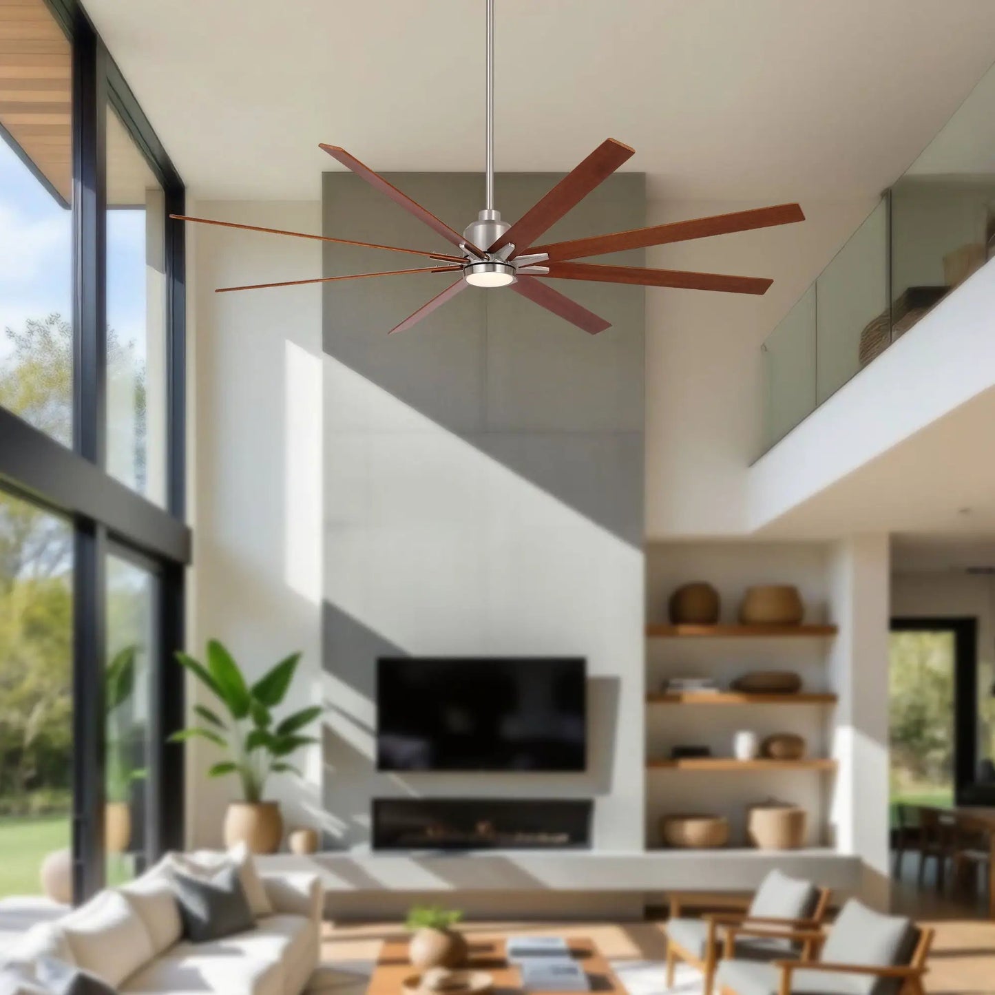 Oversized ceiling fan with 8 wooden blades and dimmable LED light, remote control on Tampa Home & Garden Store