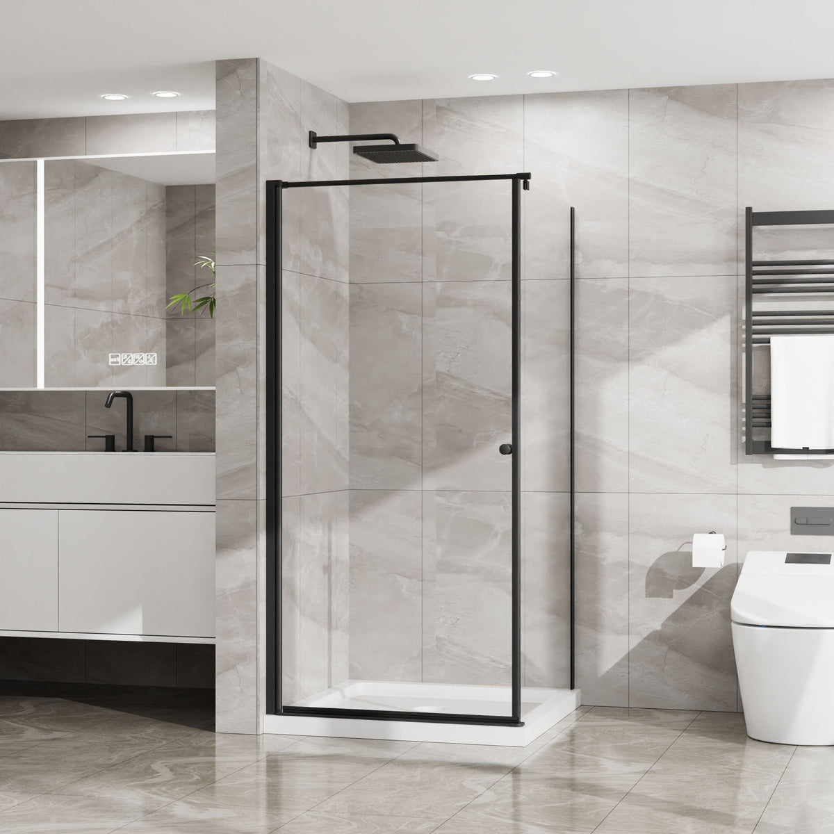 Frameless corner shower door tempered glass matte black HouseOfZazla 2-panel enclosure on Tampa Home & Garden Store