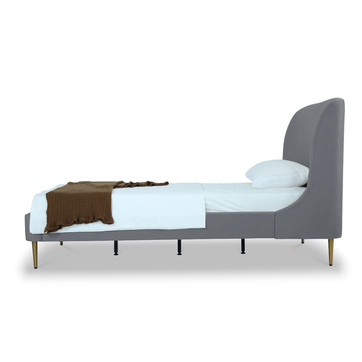 Mid-Century Modern Upholstered Bed With Curved Headboard in gray fabric by HouseOfZazla on Tampa Home & Garden Store