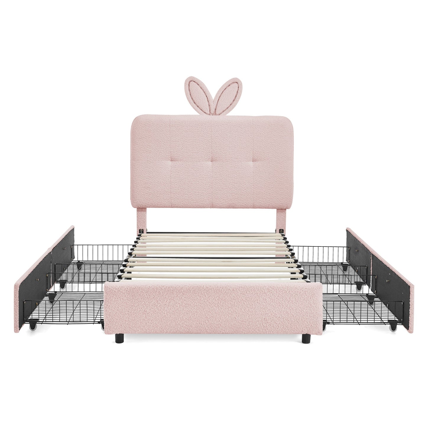 Twin size kids upholstered bed with oversized pink rabbit-ear headboard by HouseOfZazla on Tampa Home & Garden Store
