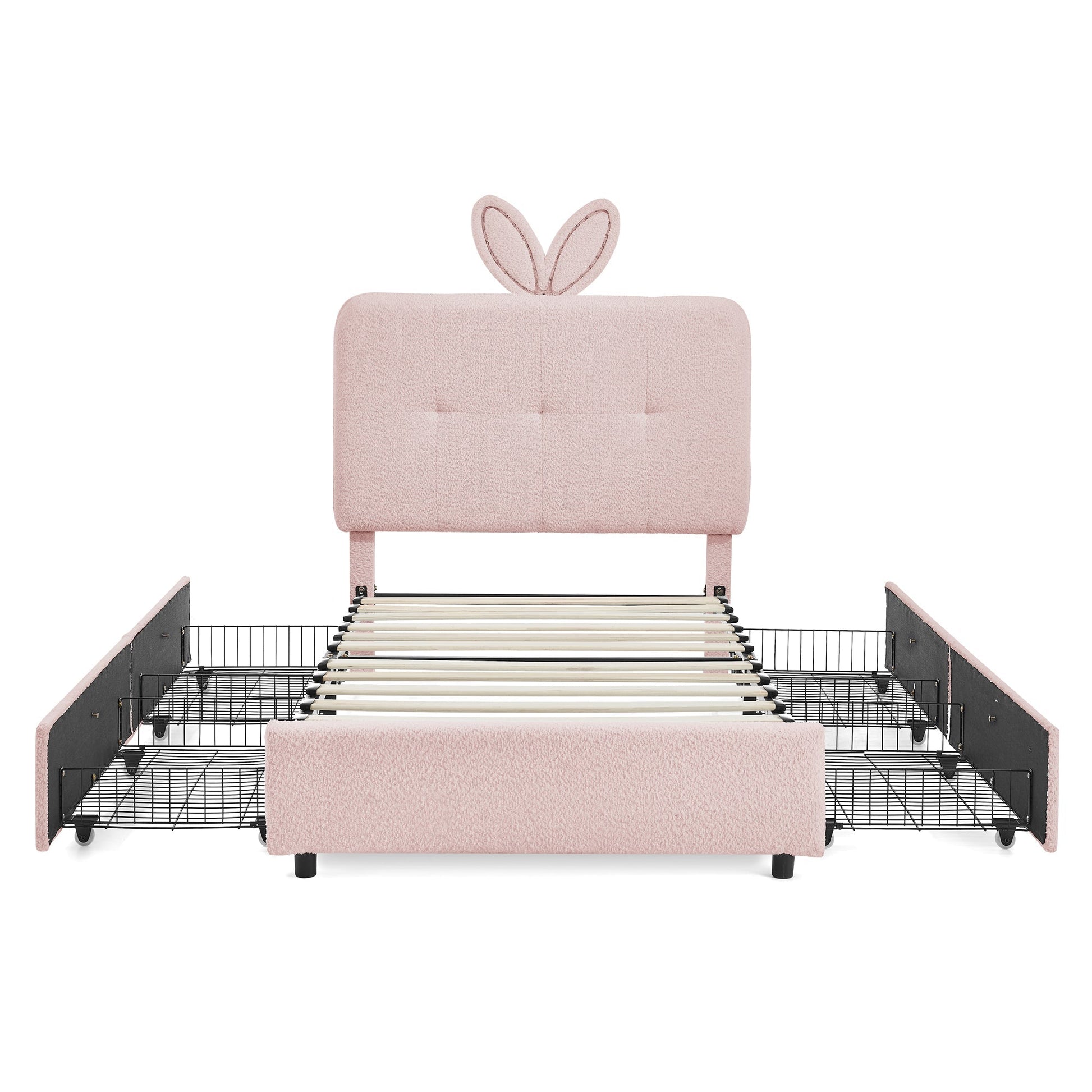 Twin size kids upholstered bed with oversized pink rabbit-ear headboard by HouseOfZazla on Tampa Home & Garden Store