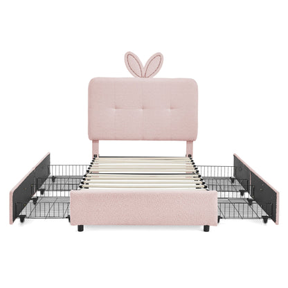 Twin size kids upholstered bed with oversized pink rabbit-ear headboard by HouseOfZazla on Tampa Home & Garden Store