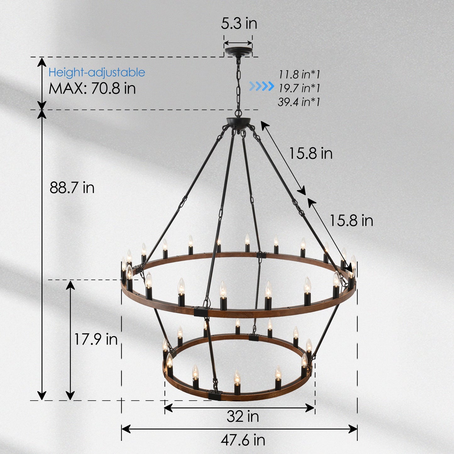 Chandelier Large solid wood wagon wheel, 2-tier with 32 lights HouseOfZazla on Tampa Home & Garden Store