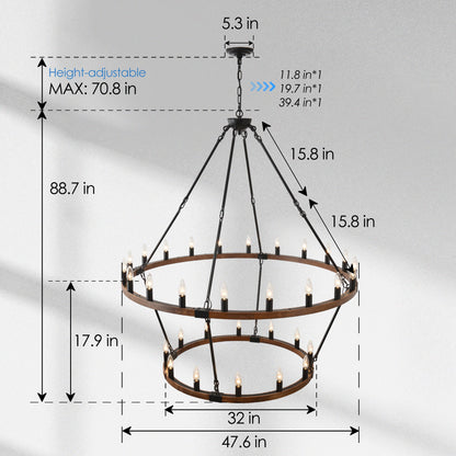 Chandelier Large solid wood wagon wheel, 2-tier with 32 lights HouseOfZazla on Tampa Home & Garden Store