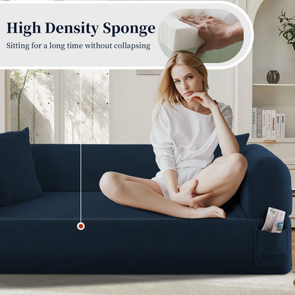 Blue spring sofa with built-in storage pockets and pillows by HouseOfZazla on Tampa Home & Garden Store