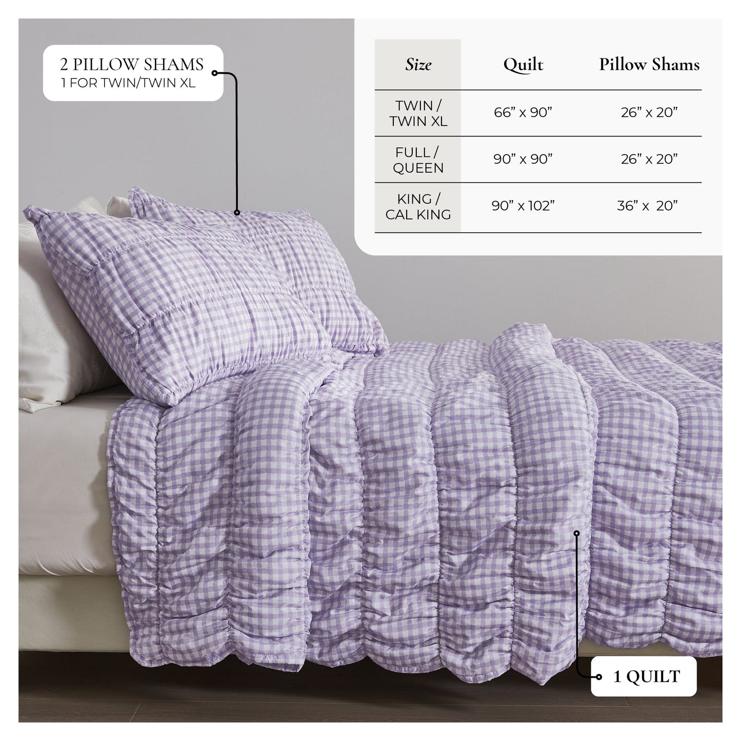 Ultra Soft Washed Gingham Quilt Set for Bed