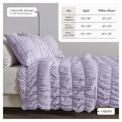 Ultra Soft Washed Gingham Quilt Set for Bed