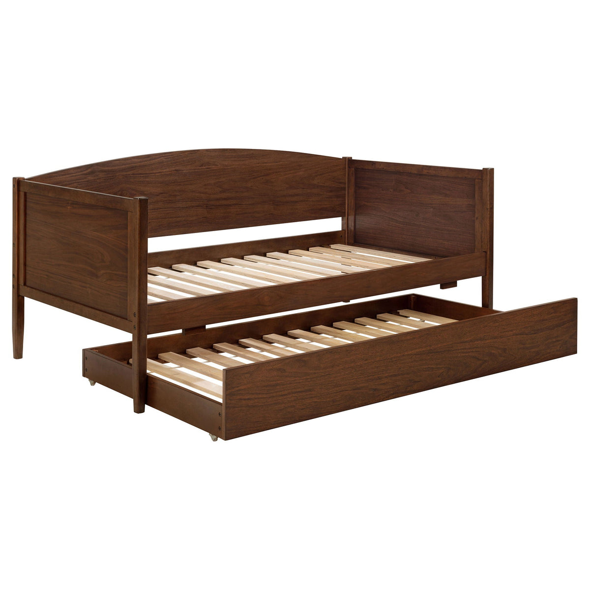Fallbrook Twin Daybed with Trundle in Walnut, curved headboard and slatted underbed on Tampa Home & Garden Store
