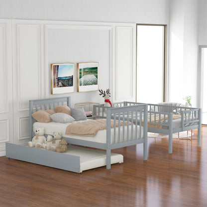 Bunk Bed With Staircase, two gray wooden bunk beds with beige bedding, HouseOfZazla on Tampa Home & Garden Store