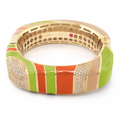 Bracelet Stripes of Pave Bangle by Lauren G Adams with green and orange enamel and pave diamonds on Tampa Home & Garden Store