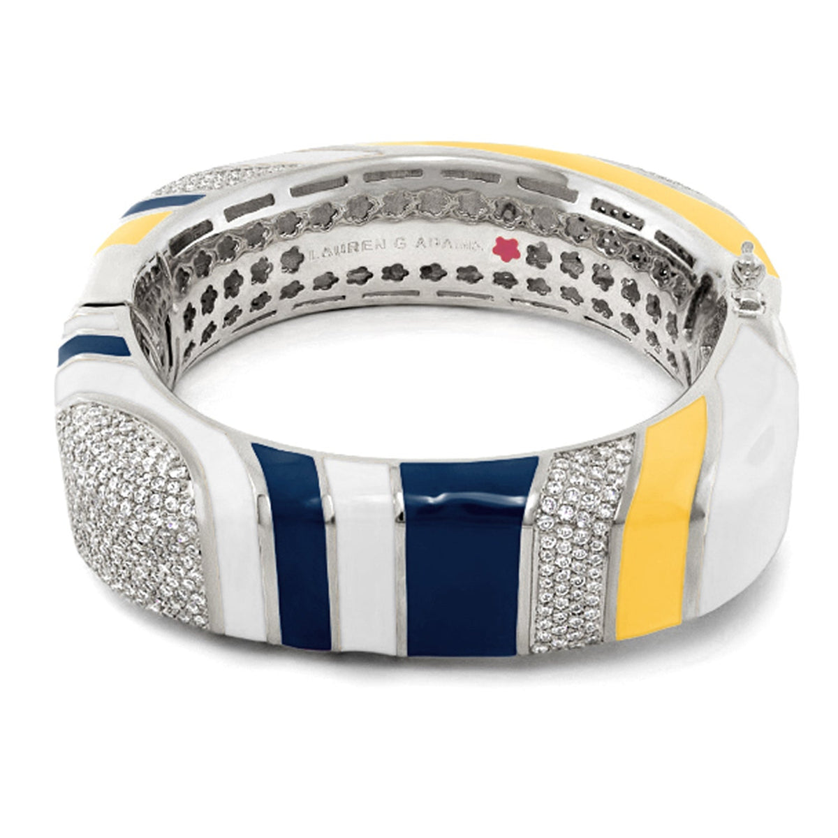 Stripes of Pave Bangle by Lauren G Adams, blue/yellow enamel with pavé accents on Tampa Home & Garden Store