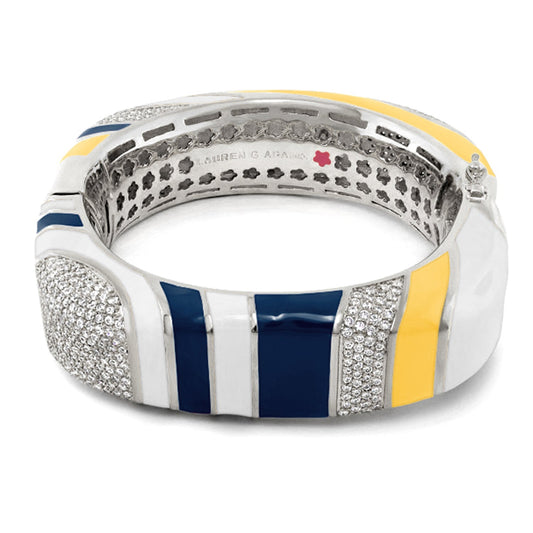 Stripes of Pave Bangle by Lauren G Adams, blue/yellow enamel with pavé accents on Tampa Home & Garden Store