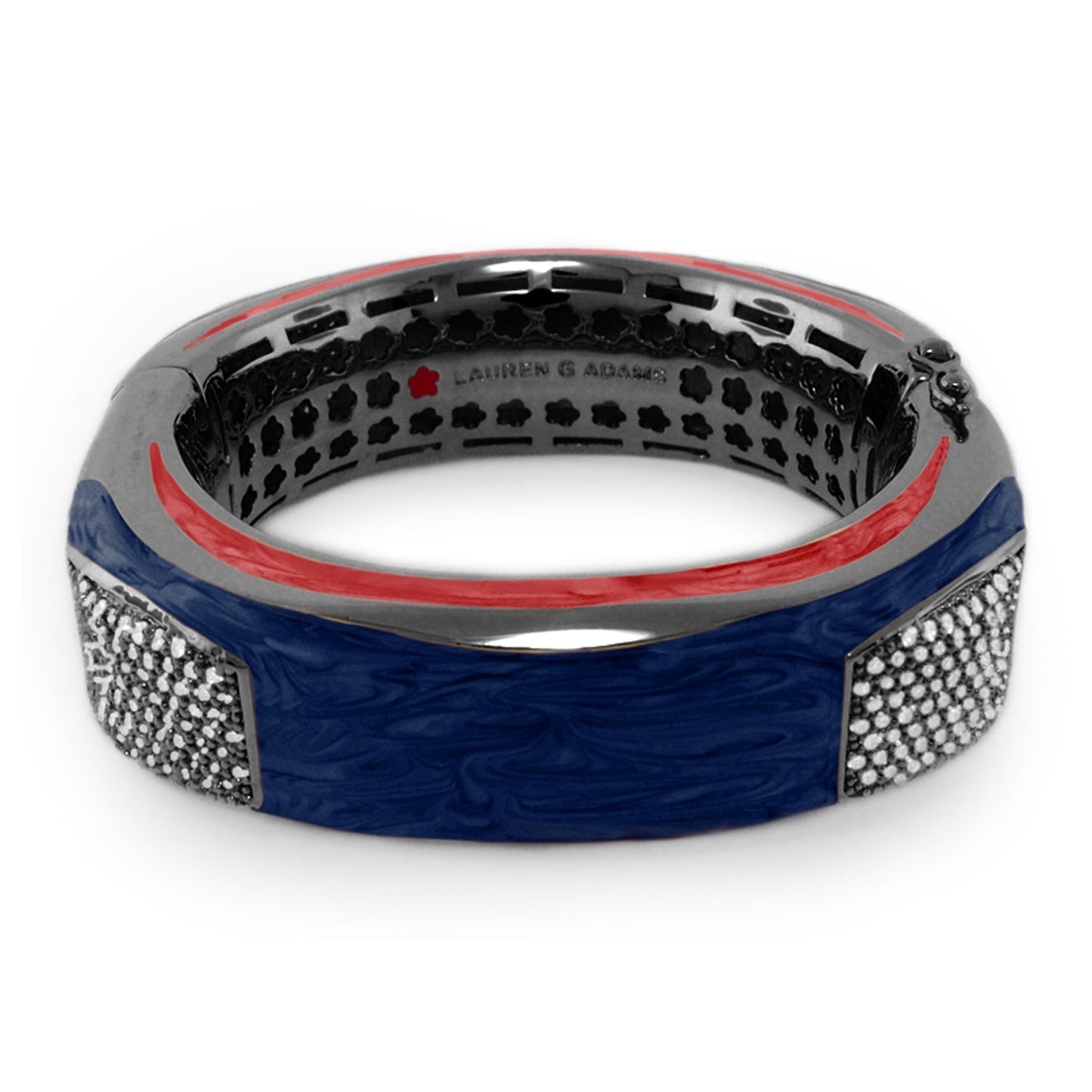 Curvy Swirls Bangle blue enamel bracelet with red stripe and pave ends Lauren G Adams on Tampa Home & Garden Store