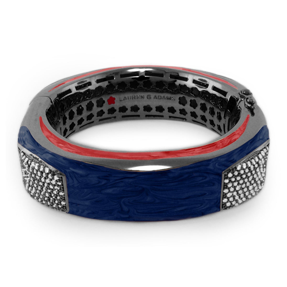 Curvy Swirls Bangle blue enamel bracelet with red stripe and pave ends Lauren G Adams on Tampa Home & Garden Store