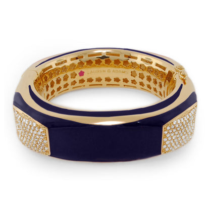 Curvy Swirls Bangle, gold-tone with navy enamel and pavé sides by Lauren G Adams on Tampa Home & Garden Store