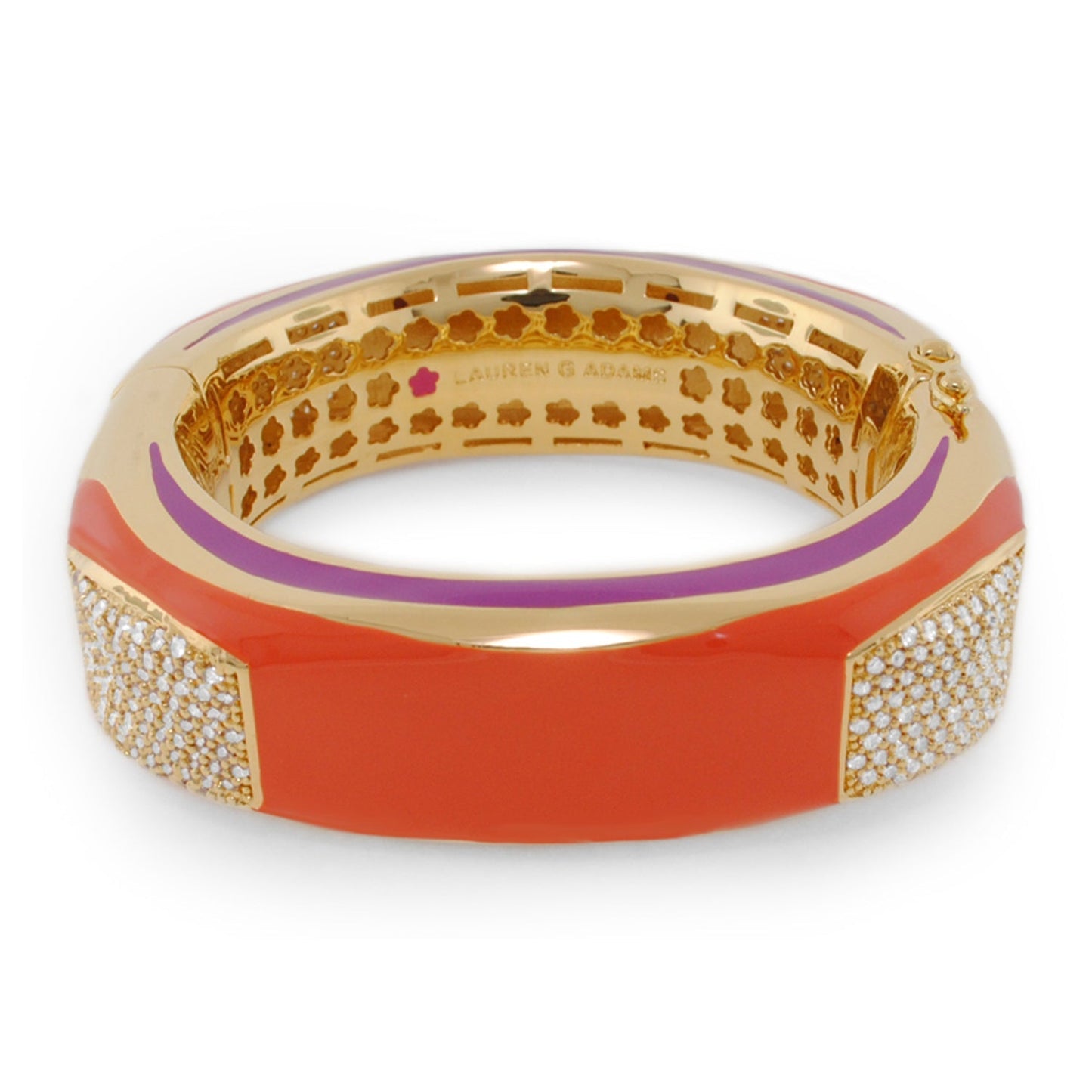 Curvy Swirls Bangle by Lauren G Adams, gold tone with orange and purple enamel and crystal edges on Tampa Home & Garden Store
