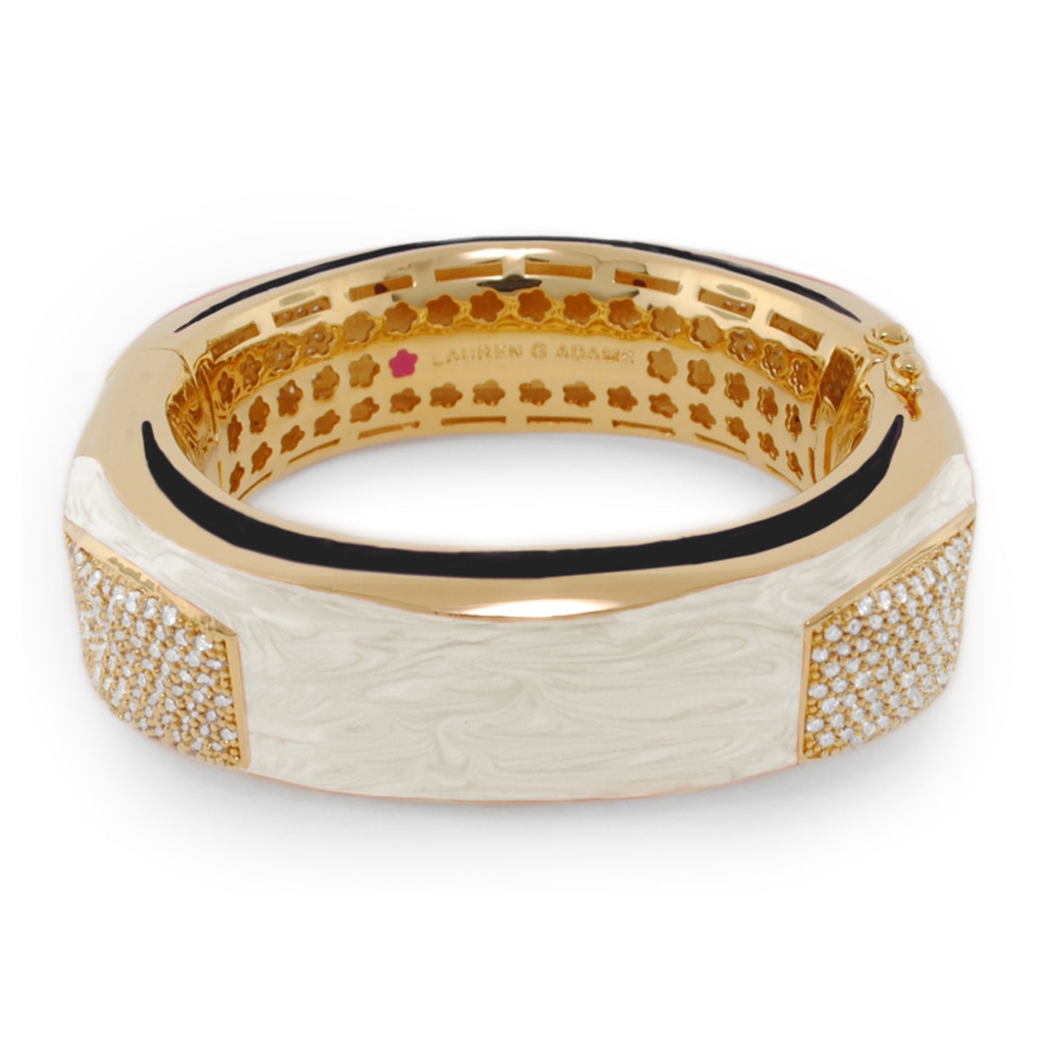Curvy Swirls Bangle in gold tone with etched swirls and pavé edges, Lauren G Adams on Tampa Home & Garden Store