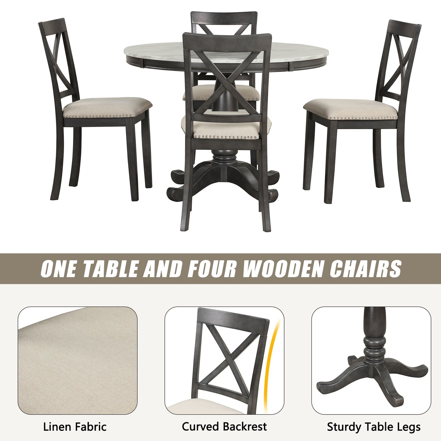 Elegant 5 Pieces Dining Table and 4 Chairs Set