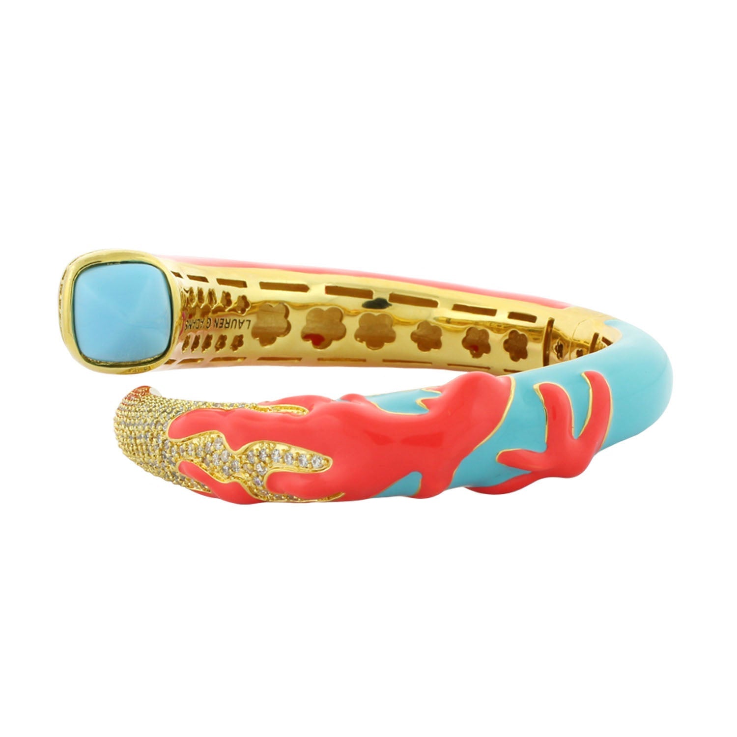 Bangle Crossover bracelet gold-tone with coral pink and turquoise enamel by Lauren G Adams on Tampa Home & Garden Store