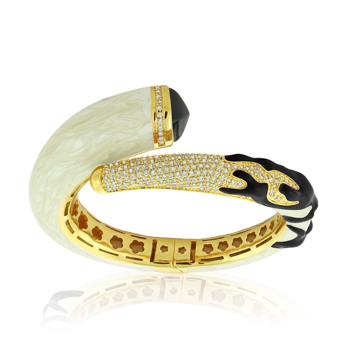 Pretty Little Things Bangle Crossover bracelet with pave crystals gold-tone and white shell on Tampa Home & Garden Store