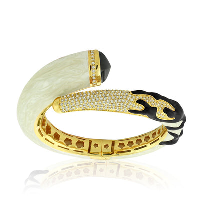 Pretty Little Things Bangle Crossover bracelet with pave crystals gold-tone and white shell on Tampa Home & Garden Store