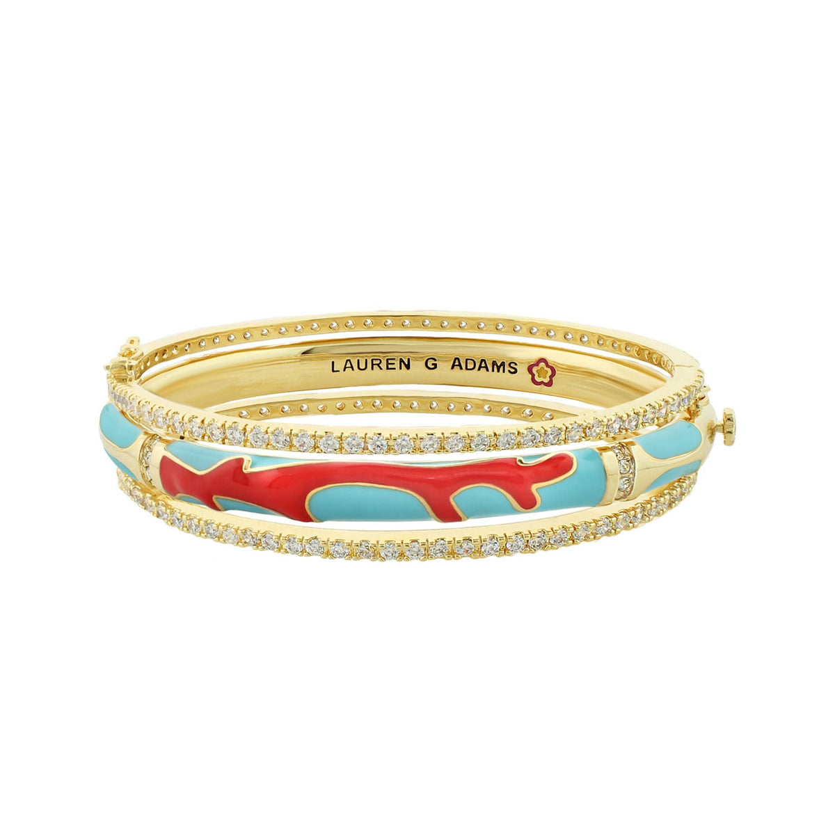 Pretty Little Things Bangle Set by Lauren G Adams gold tone bangles with turquoise enamel motif on Tampa Home & Garden Store