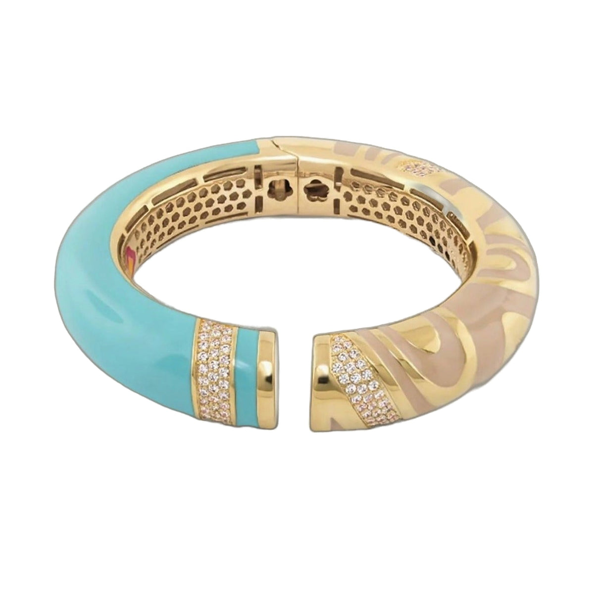 Moon of Dust Bangle hinged bracelet in turquoise enamel with gold-tone and pavé diamonds by Lauren G Adams on Tampa Home & Garden Store