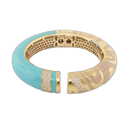 Moon of Dust Bangle hinged bracelet in turquoise enamel with gold-tone and pavé diamonds by Lauren G Adams on Tampa Home & Garden Store