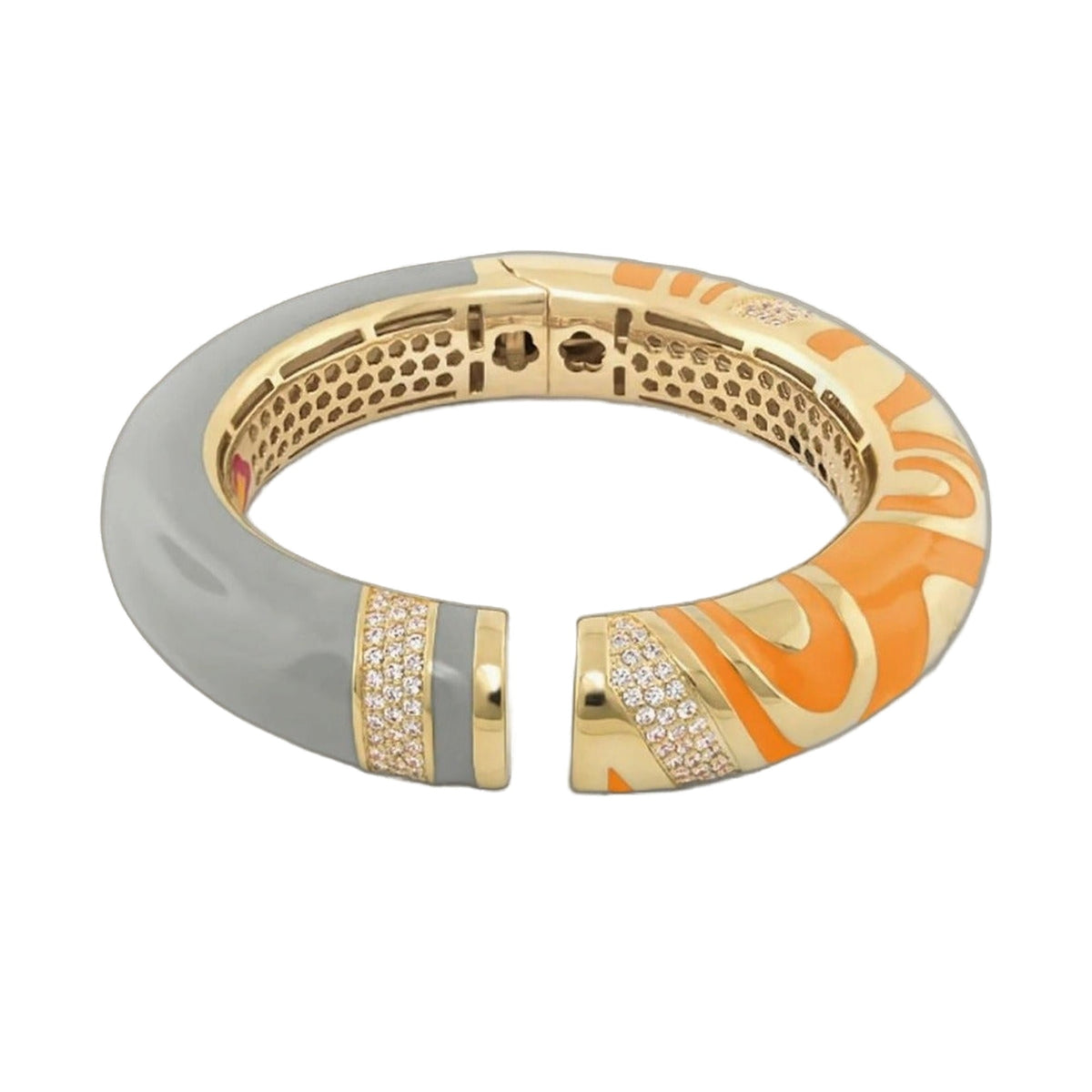Moon of Dust Bangle by Lauren G Adams bracelet in gray and orange enamel with gold diamonds on Tampa Home & Garden Store