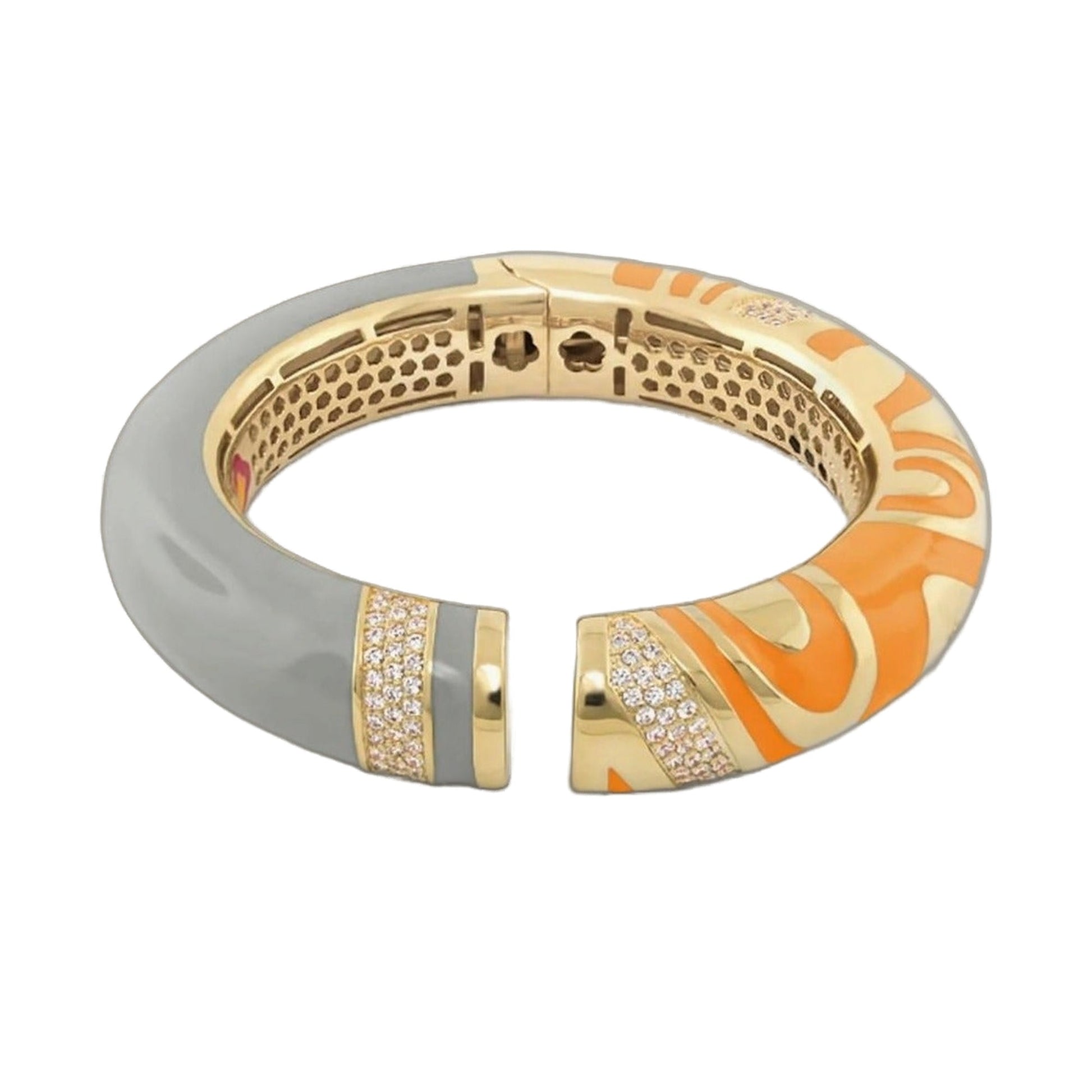 Moon of Dust Bangle by Lauren G Adams bracelet in gray and orange enamel with gold diamonds on Tampa Home & Garden Store