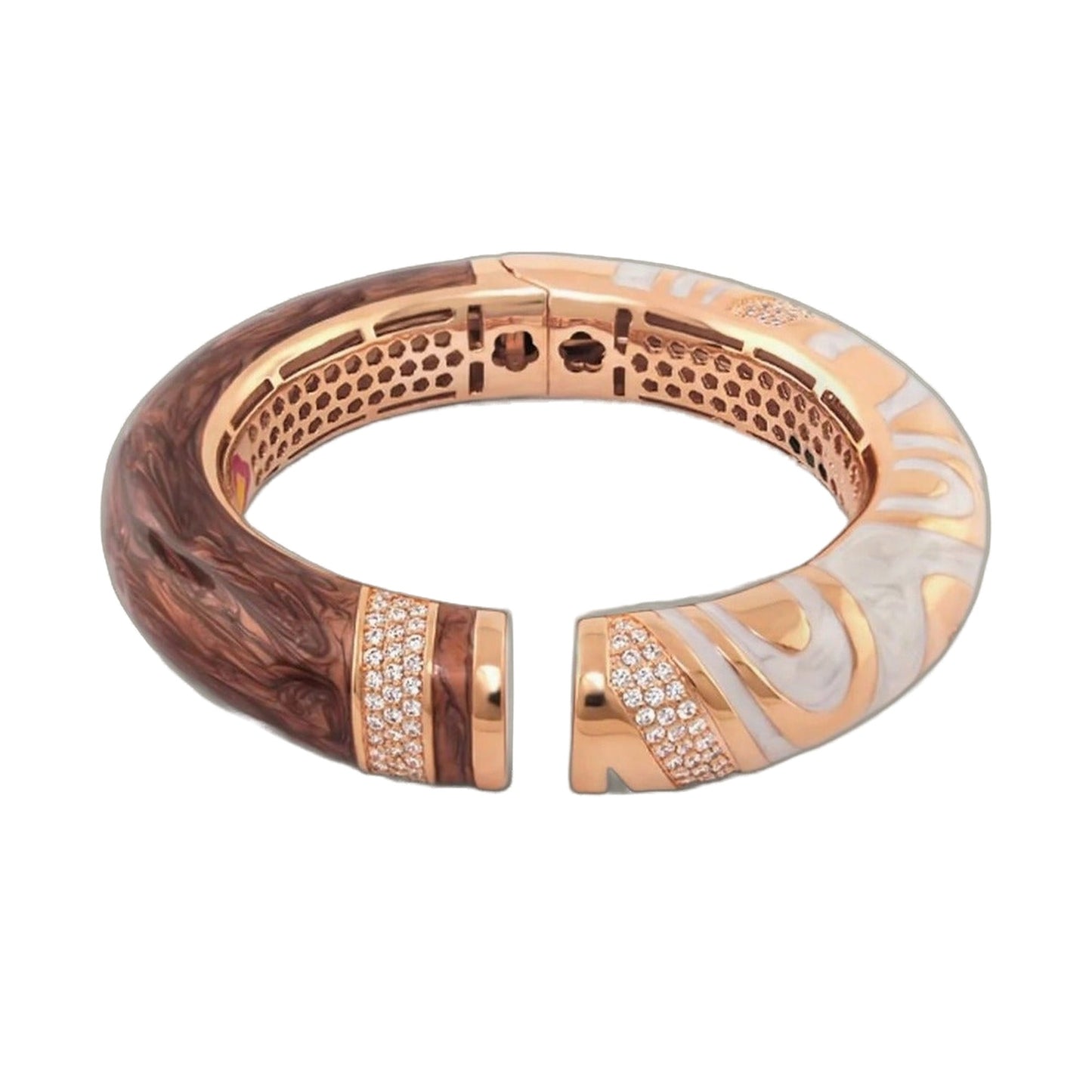 Moon of Dust Bangle by Lauren G Adams, rose-gold hinged bracelet with ivory marbling on Tampa Home & Garden Store