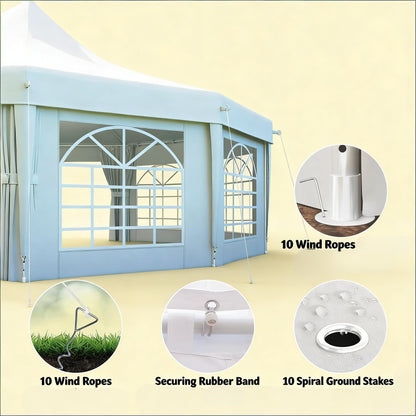 HouseOfZazla extra large event tent canopy with pale blue frame and arched window panels on Tampa Home & Garden Store
