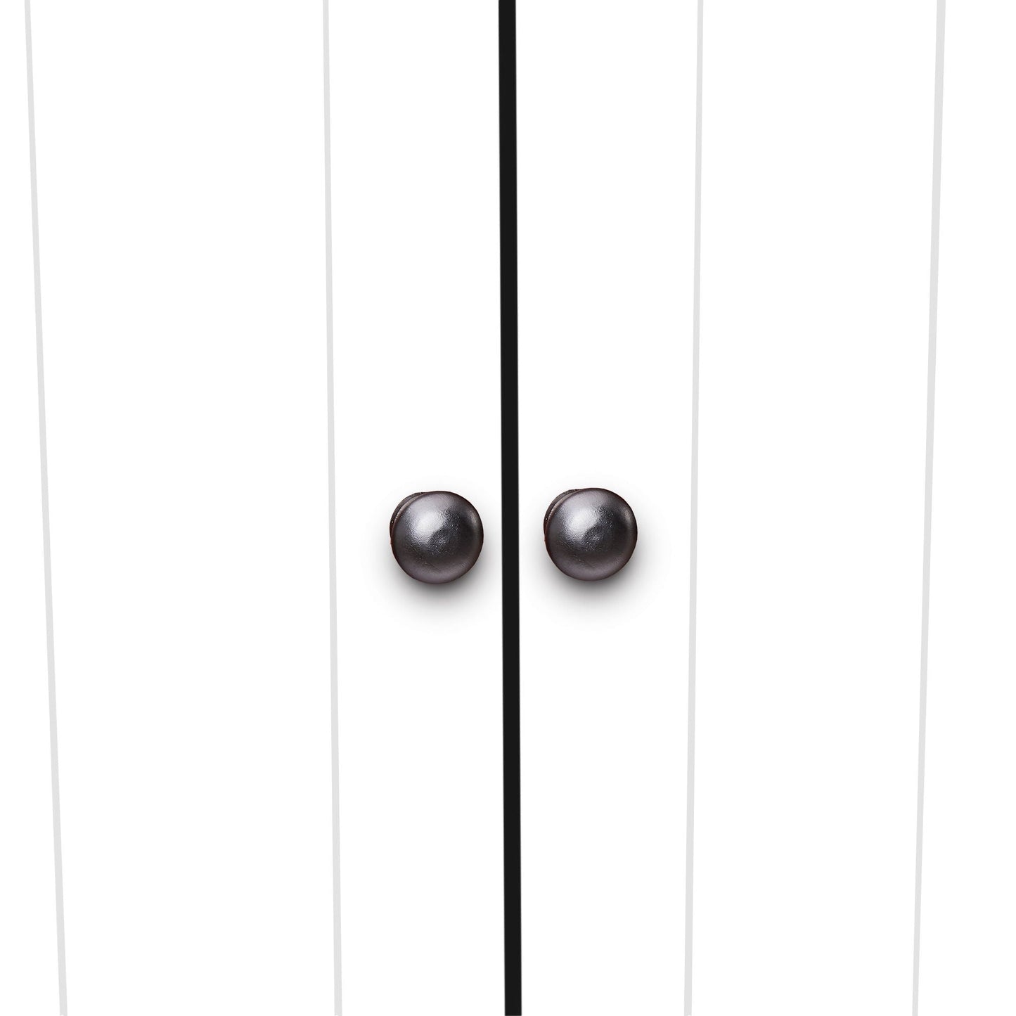 Tall storage cabinet with 8 doors and 4 shelves in white with black accents and bronze knobs on Tampa Home & Garden Store
