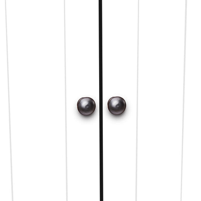 Tall storage cabinet with 8 doors and 4 shelves in white with black accents and bronze knobs on Tampa Home & Garden Store