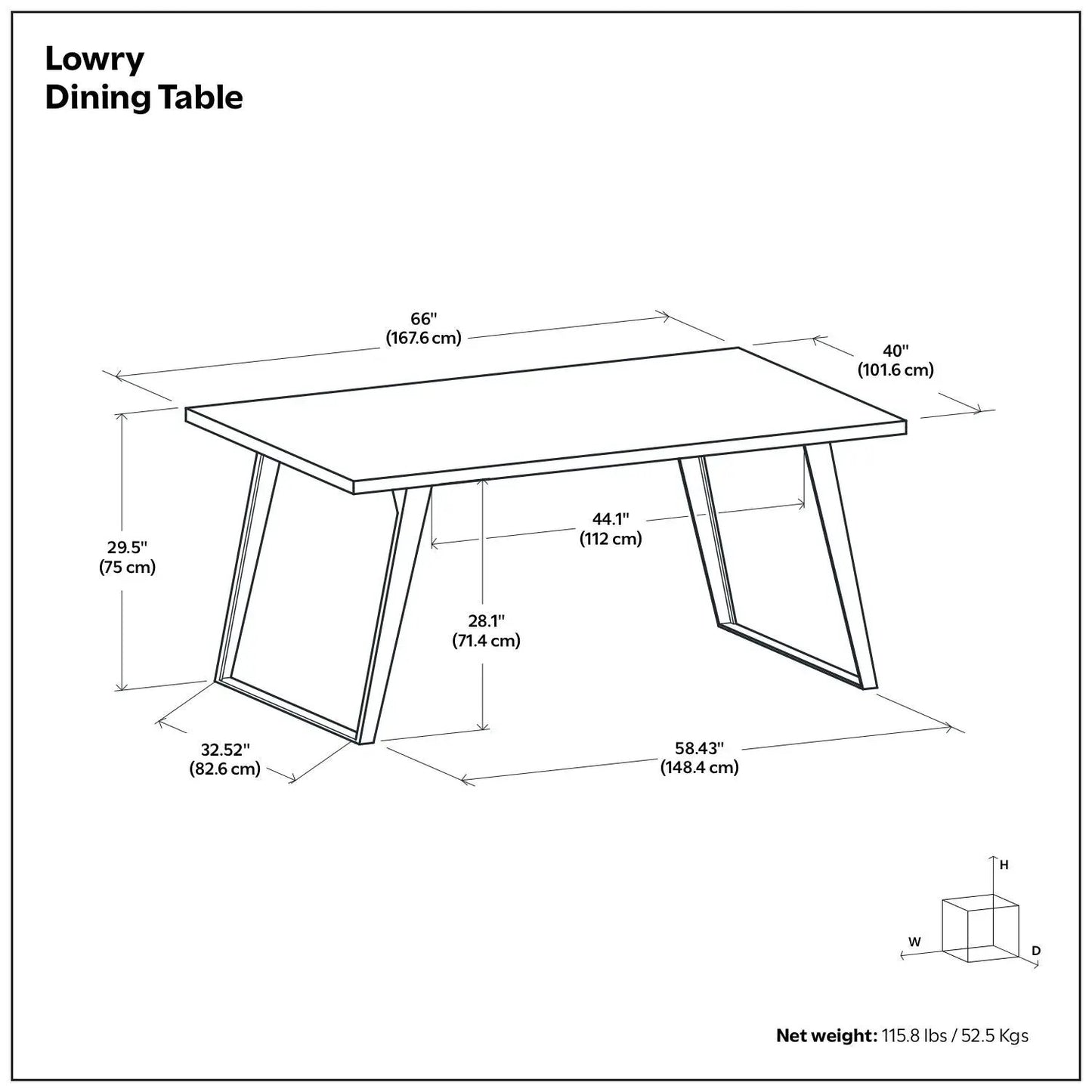 Lowry Handcrafted Square Dining Table by Unique Piece Furniture, 66in x 40in with sled legs on Tampa Home & Garden Store