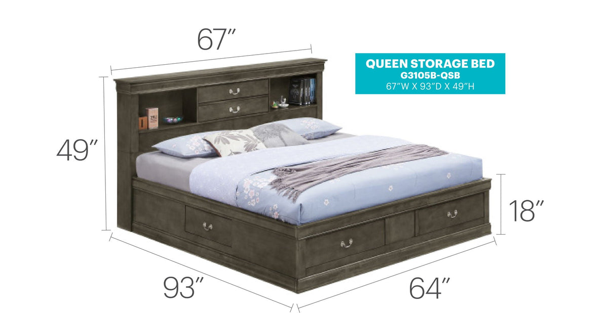 Traditional queen storage bed in dark wood bookcase headboard and drawers HouseOfZazla on Tampa Home & Garden Store