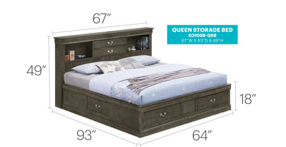 Traditional queen storage bed in dark wood bookcase headboard and drawers HouseOfZazla on Tampa Home & Garden Store