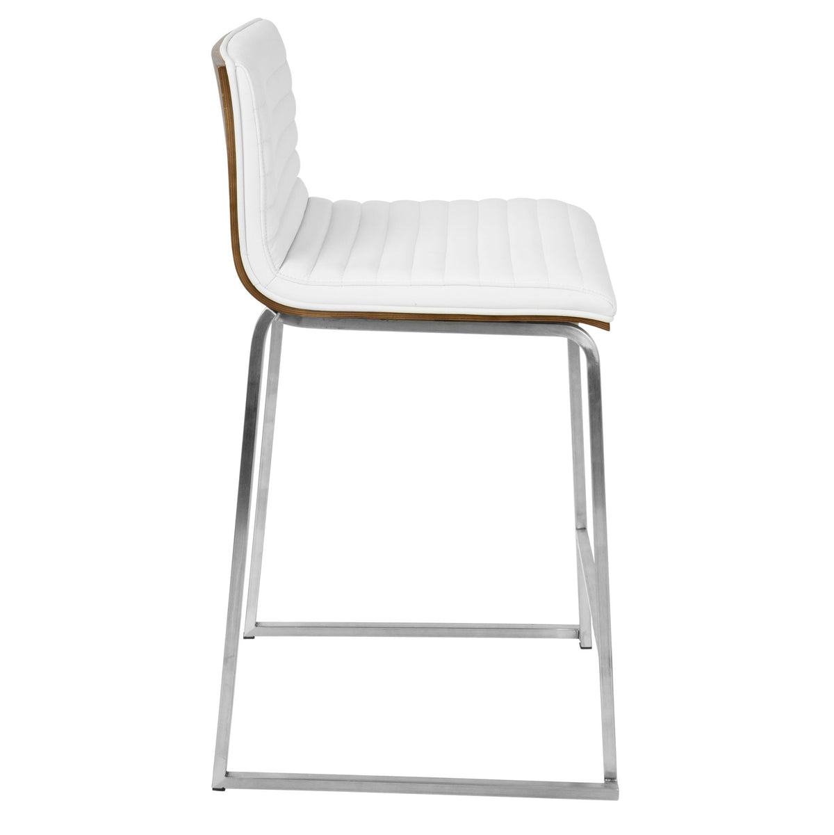 White tufted counter stool with wood-accent frame and metal legs on Tampa Home & Garden Store