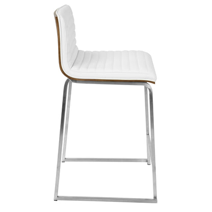 White tufted counter stool with wood-accent frame and metal legs on Tampa Home & Garden Store