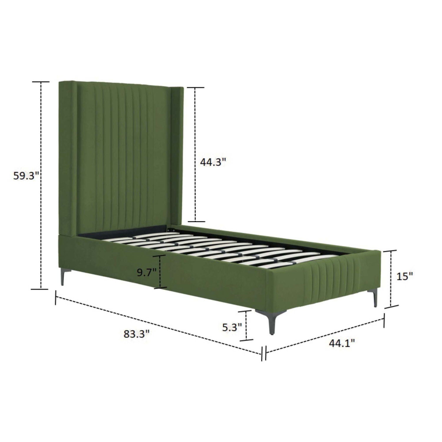 Promenade upholstered bed with green headboard and slatted base by HouseOfZazla on Tampa Home & Garden Store