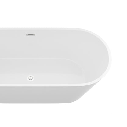 Freestanding glossy white bathtub with drain and curved edge, minimalist design on Tampa Home & Garden Store
