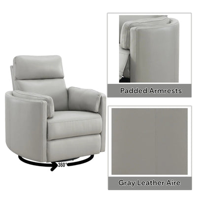 Sagen Swivel Glider Recliner gray leather with padded armrests 360° swivel on Tampa Home & Garden Store