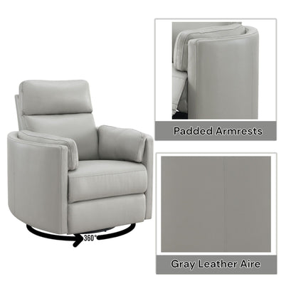 Sagen Glider Recliner with Swivel, gray leather upholstery, HouseOfZazla 360° swivel on Tampa Home & Garden Store