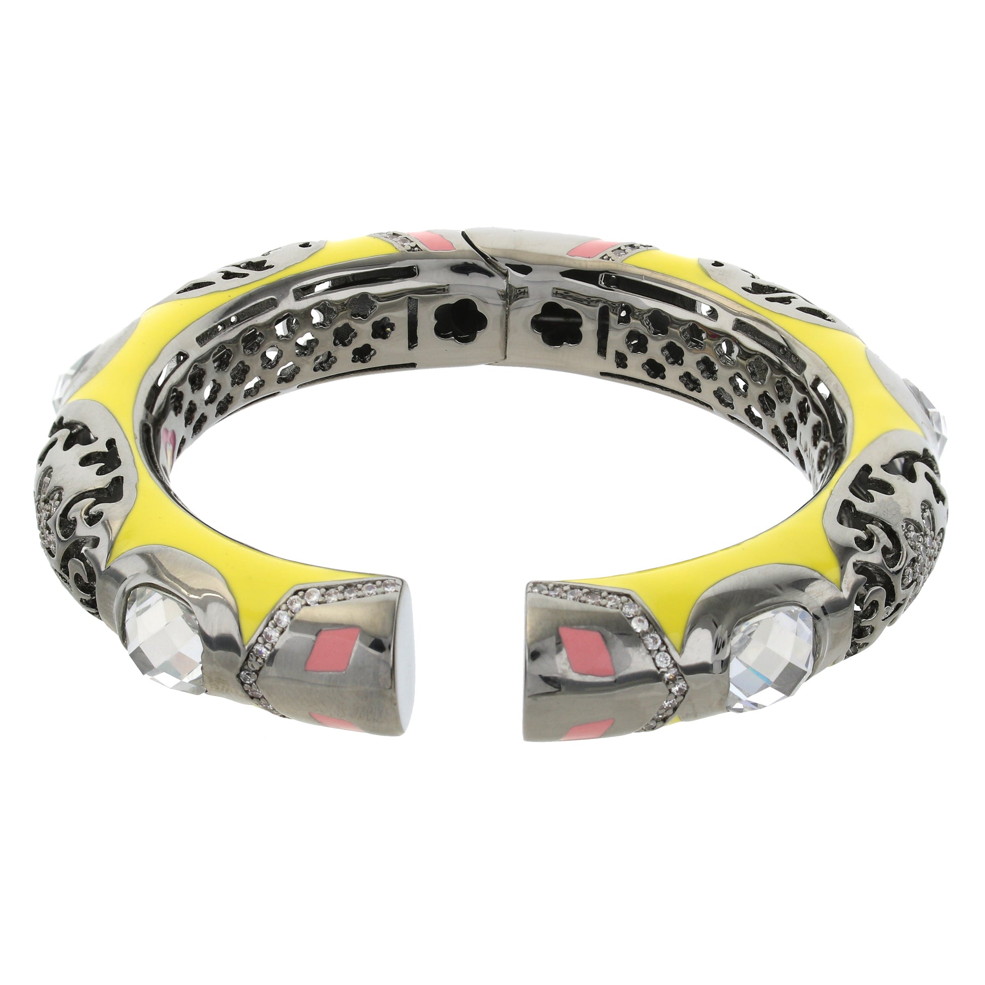 Allure Bangle bracelet by Lauren G Adams in yellow enamel with silver-tone lattice and crystals on Tampa Home & Garden Store